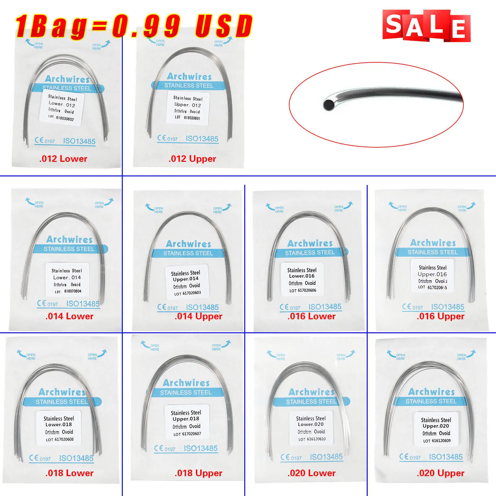 

1Pack/10PCS Dental Orthodontic Arch Wire Stainless Steel Round Use For Brackets Braces