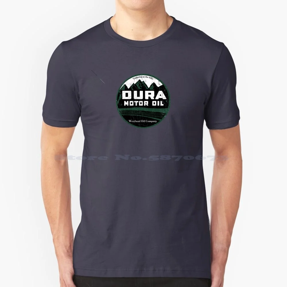 Dura Motor Oil T Shirt 100% Cotton Tee Petroliana Gasolene Gasoline Transportation Advertising Automotive Petroleum Octane Gas