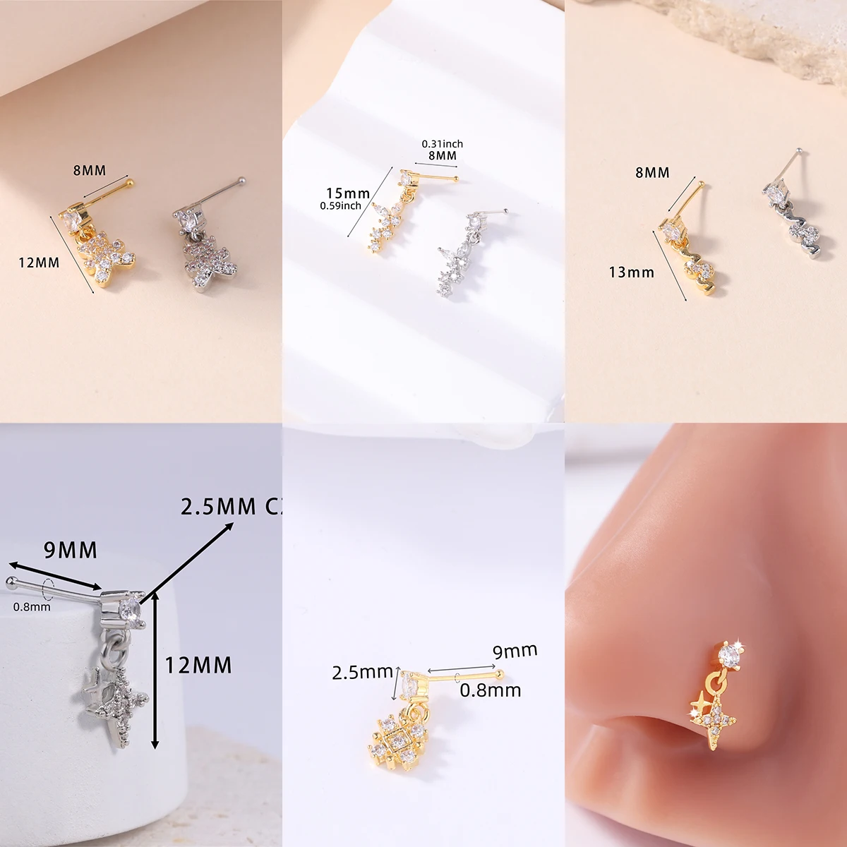 Nose Rings Studs for Women Nose Piercings Jewelry Nose Rings Bone Shape Nose Studs Screw Hypoallergenic Nostril