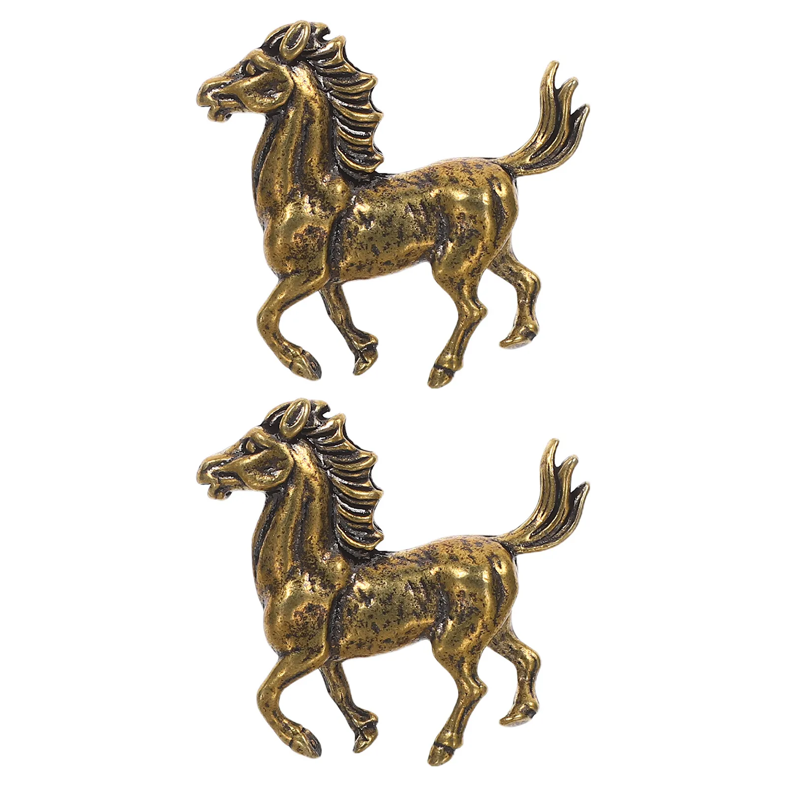 2Pcs Brass Horse Statue Hand Finished Retro Chinese Zodiac Animal Sculpture Home Decor Desk Living Room Table Symbol
