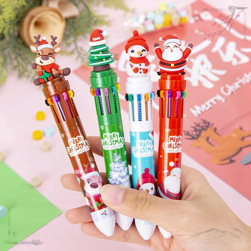 12 Pcs Wholesale 10 Colors Ballpoint Pen Creative Cartoon Reindeer Christmas Grandpa Prize Stationery