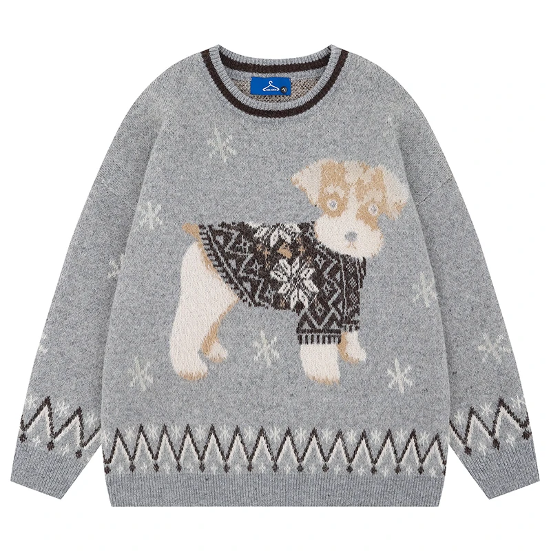 

Autumn Mens Knitted Jumper Sweaters Christmas Party Funny Dog Warm Pullovers Streetwear Harajuku Casual Loose Knitwear Clothing