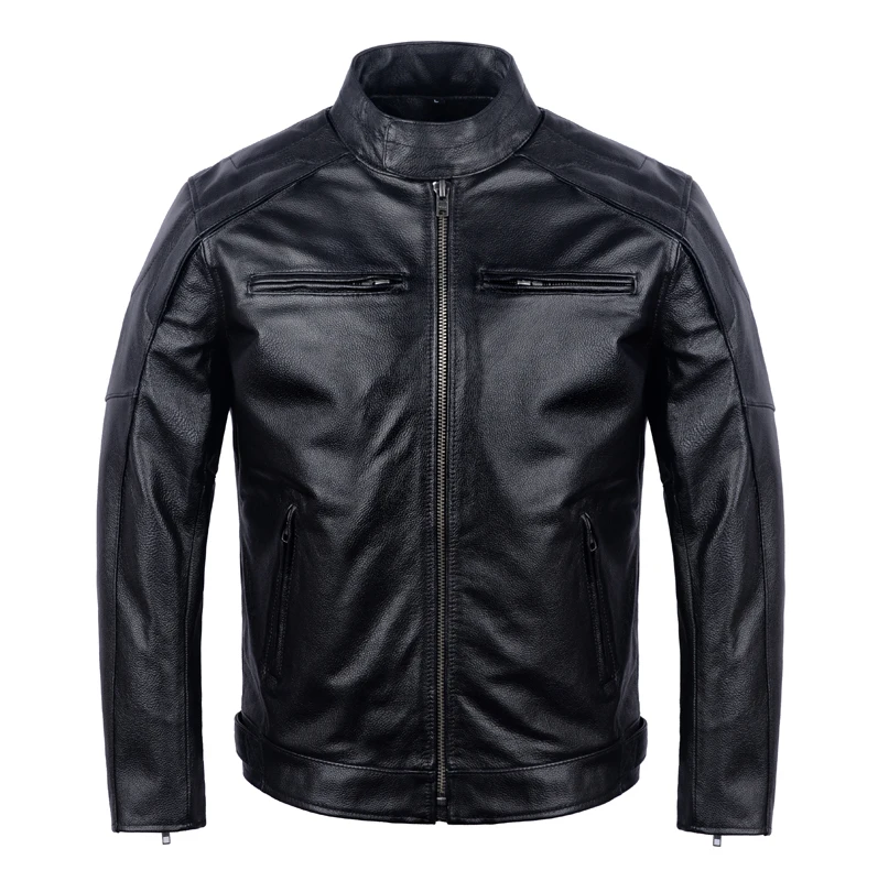 

New Men's ort Motorcycle Jaet Top Layer Cowhide Genuine Leather Clothing Stand Collar Slim Fit Faionable Outerwear