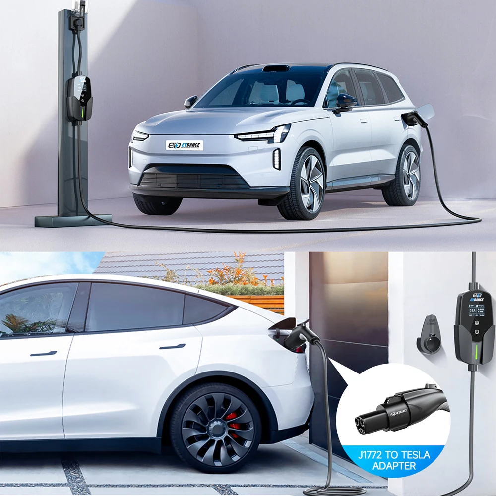EVDANCE EV Chargers 32A US Plug 7.68Kw Charging Cable TFT Display Current Type1 Car Fast Charging Devices for Electric Car