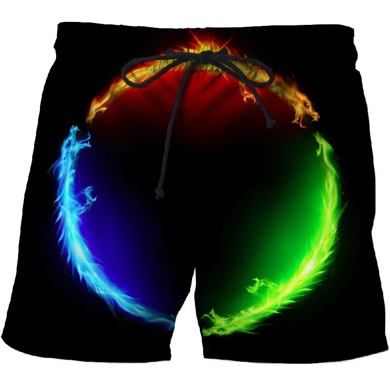 

Classic 3D Flame Print Beach Shorts Men Women Summer Funny Printing Swimming Trunks Kids Street Breathable Sport Short Pants
