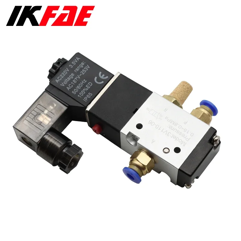 Pneumatic 3/2 Way Solenoid Valve Airtac Type 2 Position 3 Port Pilot-Operated Single Electric Control 3V110-06