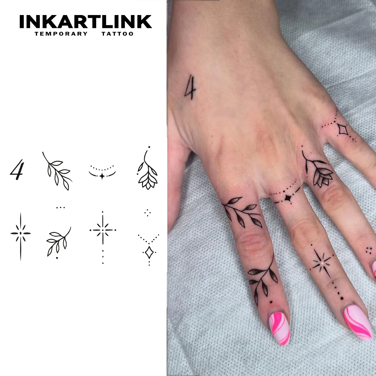 

INKARTLINK Temporary Tattoo, Minimalist Style With Patterns Like Branches, Stars, Dots And Lines, For Temporary Body Decoration.