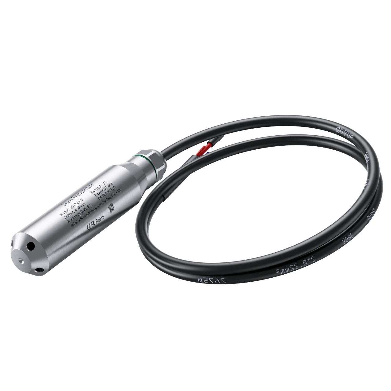 QDY30A DC10-30V Oil Fuel Diesel Tank Water Level Sensor 0-10M to 4-20mA RS485 0-10V 0-5V Submersible Liquid Level Transmitter