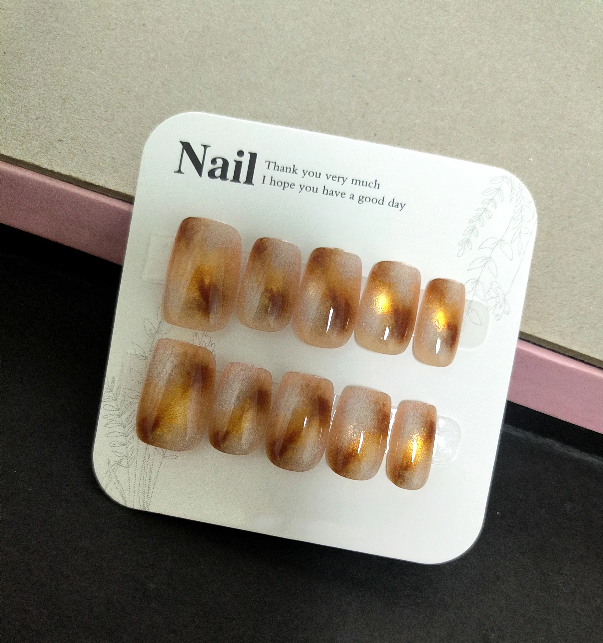 10pcs Autumn Winter Women Fashion Nail Art New Amber Brown Cat Eye Temperament Fake Nails Patch Handmade Press On False Nail