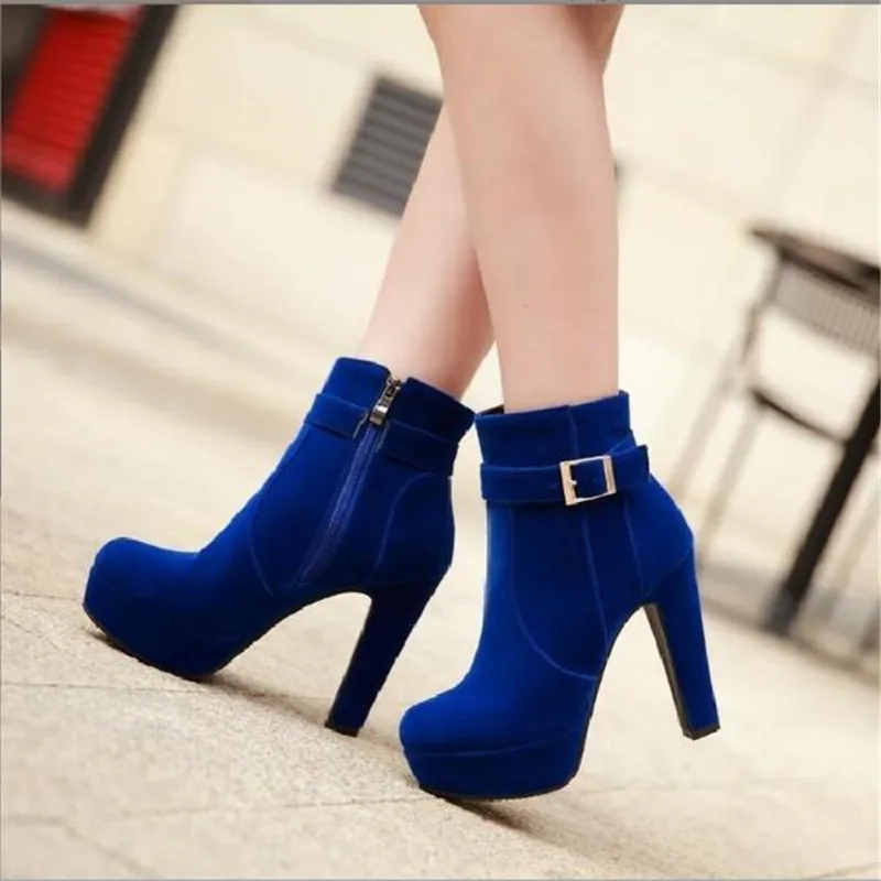 

Fashion Ankle Boots Women Platform High Heels Side Zipper Short Boots Female Party Office Shoes Women Thick Plush Snow Boots 43