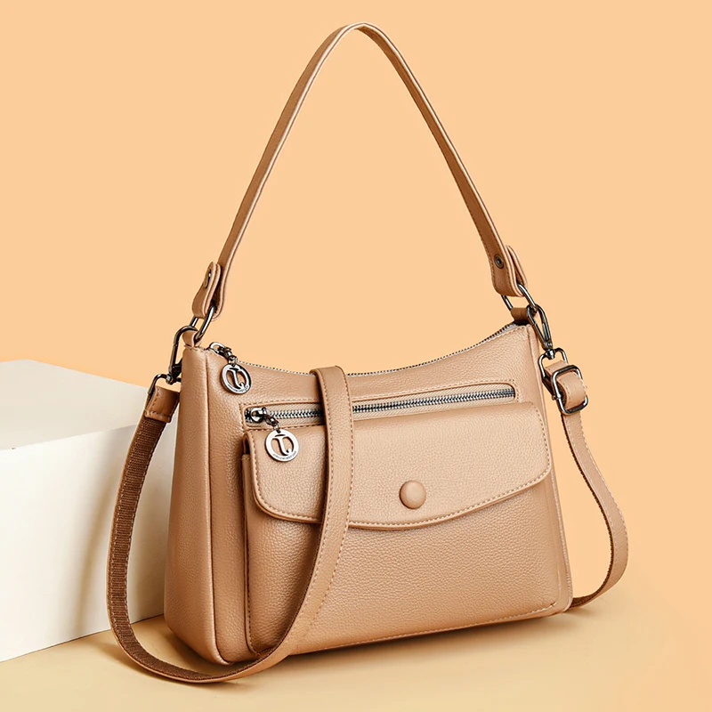 حقيبة يد نسائية جديدة على الموضة بتصميم ريترو كرافت على الطراز الكلاسيكي حقيبة كتف ذات سعة كبيرة بلون سادة حقائب ساع جلدية فاخرة