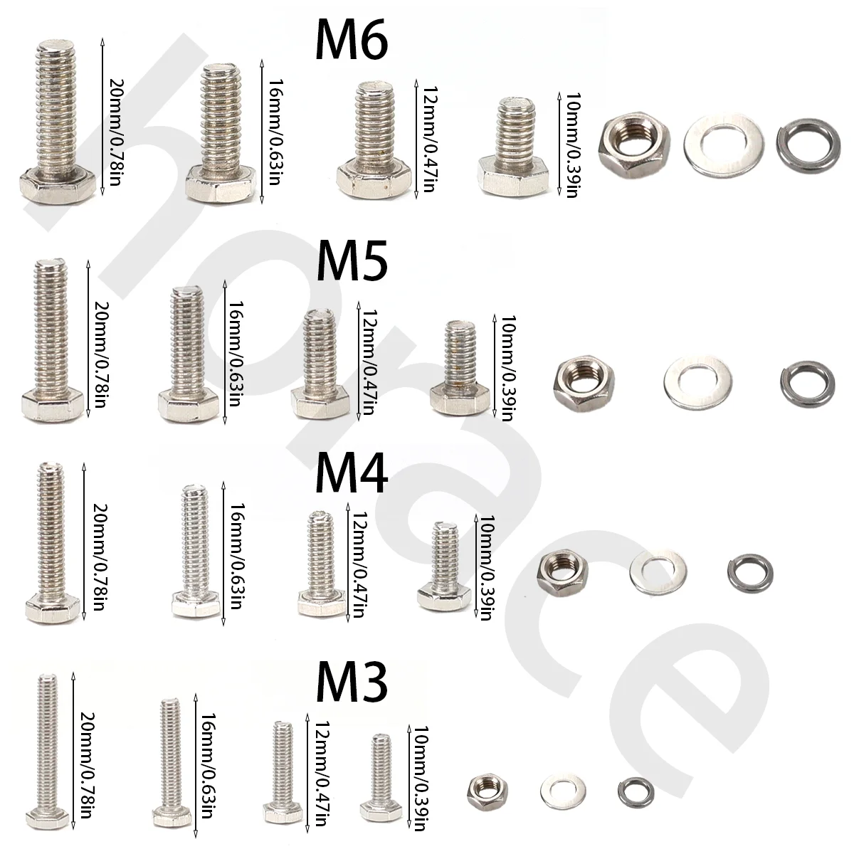 860-teiliges Sechskantschrauben-Sortimentsset aus Edelstahl mit Muttern + Unterlegscheiben + Federn – M3-M6 DIN933 Güteklasse 8,8/10,9, A2/A4 in Marinequalität – Detail 11