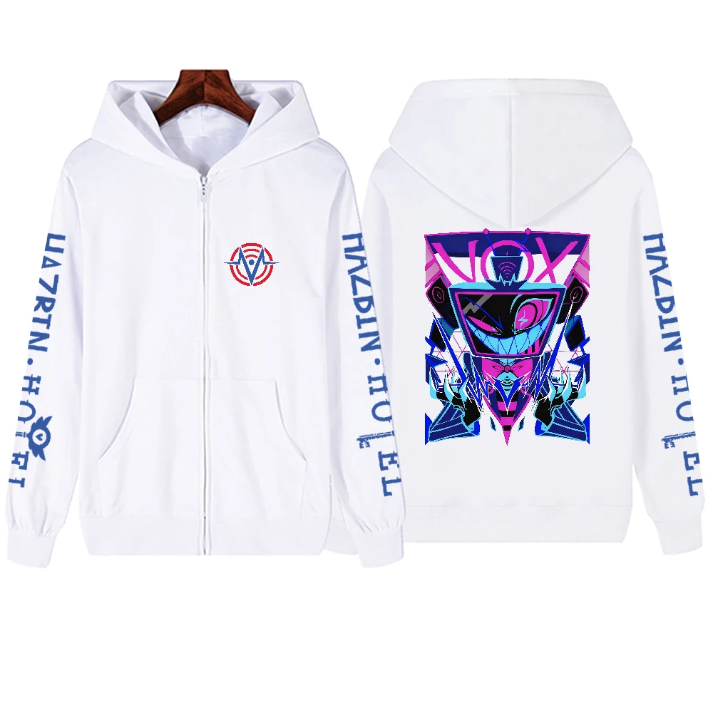 

Hazbin Hotel Hazbin Vox Harajuku Толстовка на молнии 2-сторонняя подарок для фанатов Мягкая хлопковая толстовка для повседневной носки