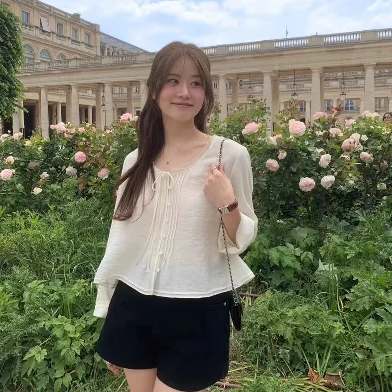 

Легкий свободный длинный све с кружевной отделкой irt, корейский женский летний модный топ, дышащий удобный круглый Ne irt