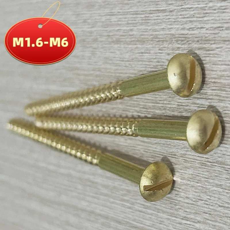 5-100PCS M1.6M2M2.5M3M3.5M4M4.5M5M6 Solid Pure Brass Brozen Copper Round Slotted  Head Big Head Wood Screws Self Tapping Screw