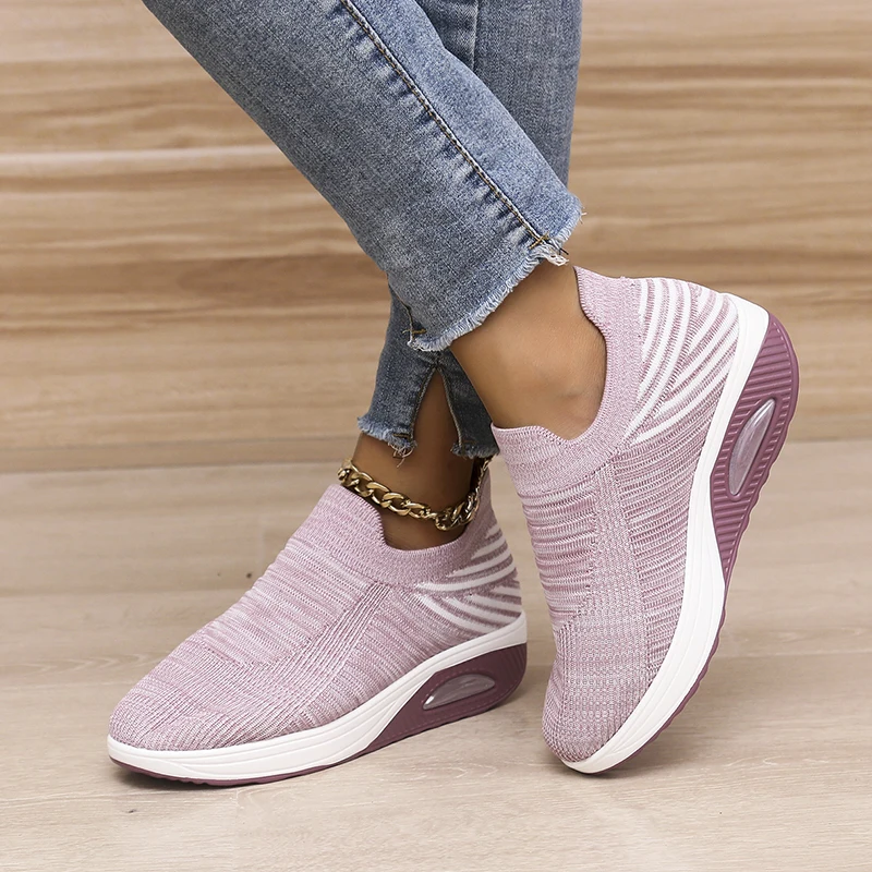 Air Cushion Flats Shoes for Women 2023 Summer Lightweight Sneakers Fashion Breathable Mesh Casual Shoes Slip-on Walking Sneakers