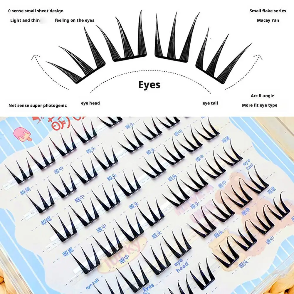 Kleberfreie, ultradünne falsche Wimpern, natürliche Noglue-Wimpern, segmentierte Locken-Wimperncluster, Wimpernkleber, Manga-Wimpern