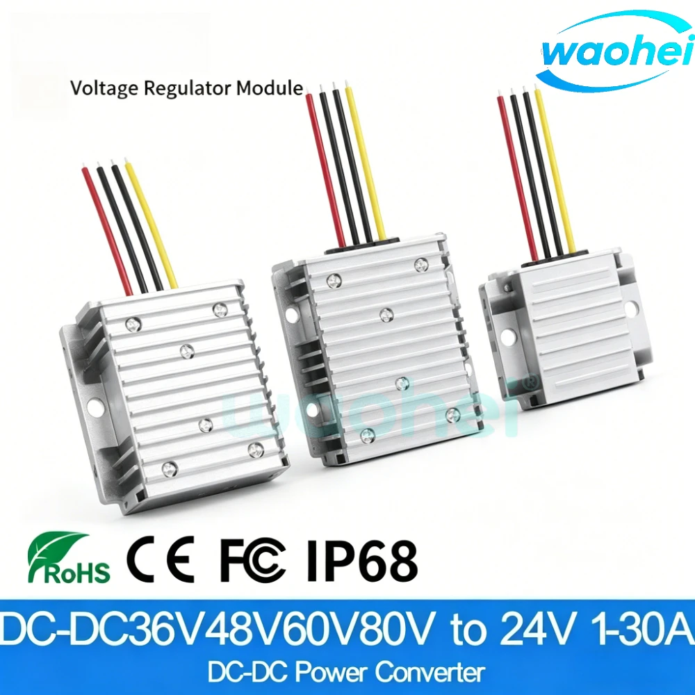 DC DC Step Down Model 36V 48V to 24V 1A 2A 3A 5A 10A 15A 20A 30A Buck Converter 60V 72V 80V to 24V 480W Waterpoof level IP68
