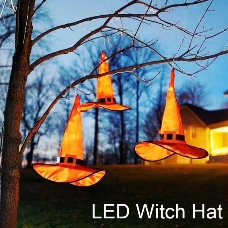 

Hanging Lighted Glowing Witch Hat Lights Halloween Decoration Outdoor String Battery Outdoor Yard Decoration