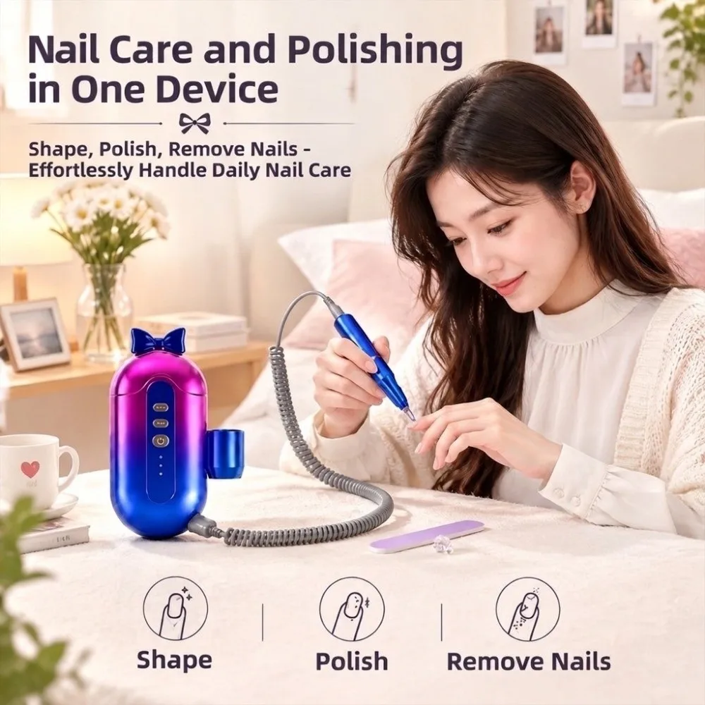 Rechargeable Nail Polisher High-speed Portable Electric Nail Grinder Professional Three-speed Adjustment Nail Grinding Tool