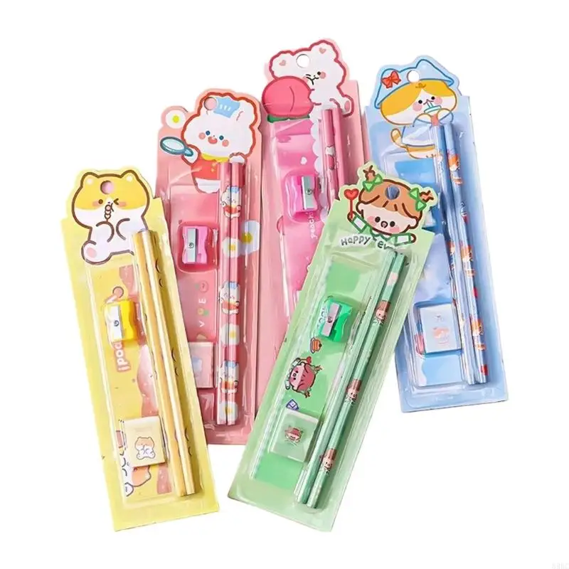

5 Pack Childrens Cartoon Design Pencils Random Color Materials With Eraser and Sharpener For Students & Artists 896C