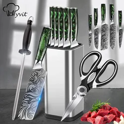 Kitchen Knife Set with Block Professional Chef Knife Set with Knife Sharpener Stainless Steel Vegetable Meat Cleaver Knives