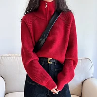 Half Zip Collar Sweater Women Pullovers Soft Knitted Long Sleeve Short Jumper Fall Winter Teen-girl Korean Fashion Outfit - Image 5