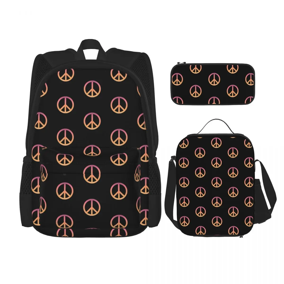 

Gradiented Peace Sign Symbol Backpacks Boys Girls Bookbag Students School Bags Rucksack Lunch Bag Pen Bag Three-Piece Set