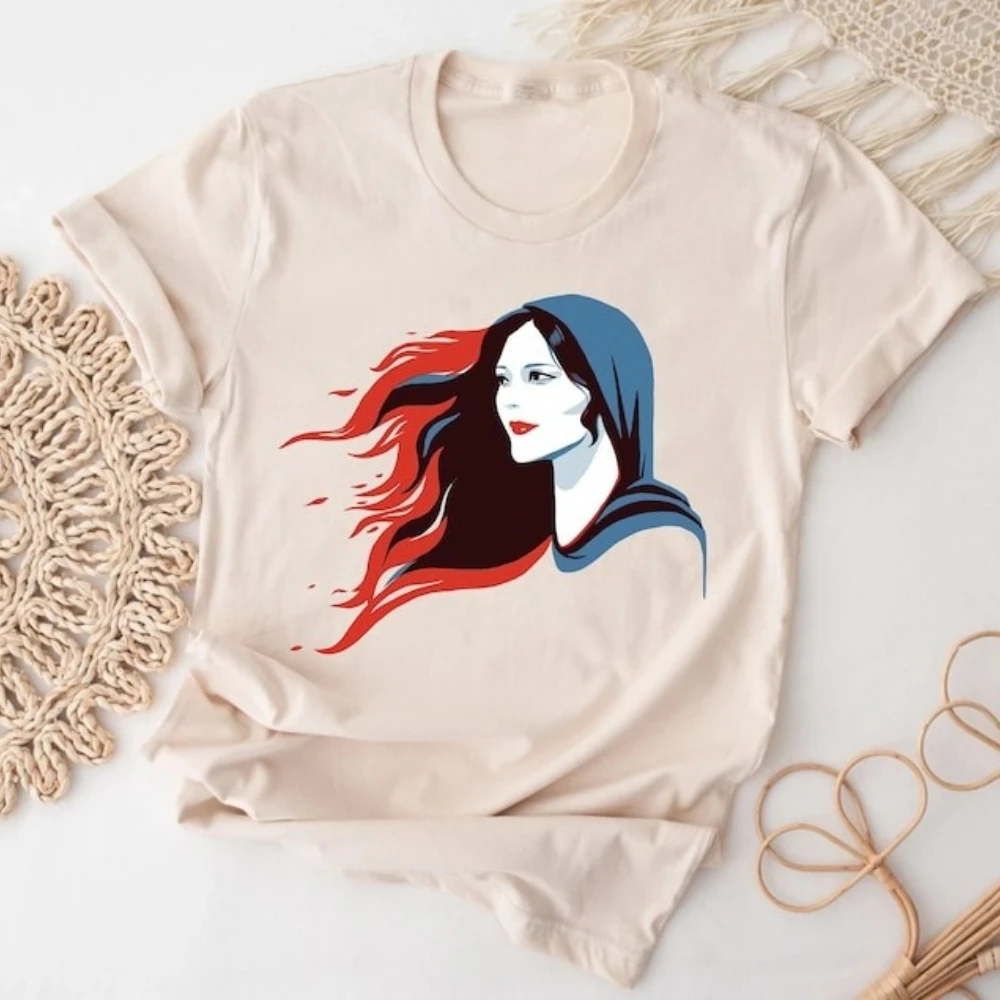 Koszulka Mahsa Amini Europa Stojąca z Iranem Koszulka Kobiety Iranki Prezent dla Kobiety Iranki Krótki Rękaw Letnia Graficzna Bawełniana Koszulka Top