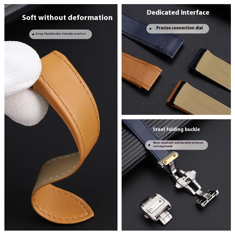 Correa de reloj de cuero para Cartier Santos 100, serie w20073 x 8, w20091 x 7, estilo hebilla plegable, pulsera impermeable de 23mm