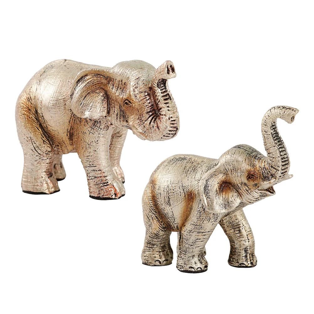 

2pcs Resin Elephant Statue Home Decor Desktop Ornament Household Adornment Room Decoration Lightweight Smooth