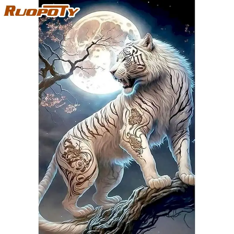

RUOPOTY Diamond Painting Adults Crafts Diamond Painting Kits For Beginners Tiger Full Round/Square Diamond Art Painting Wall Art
