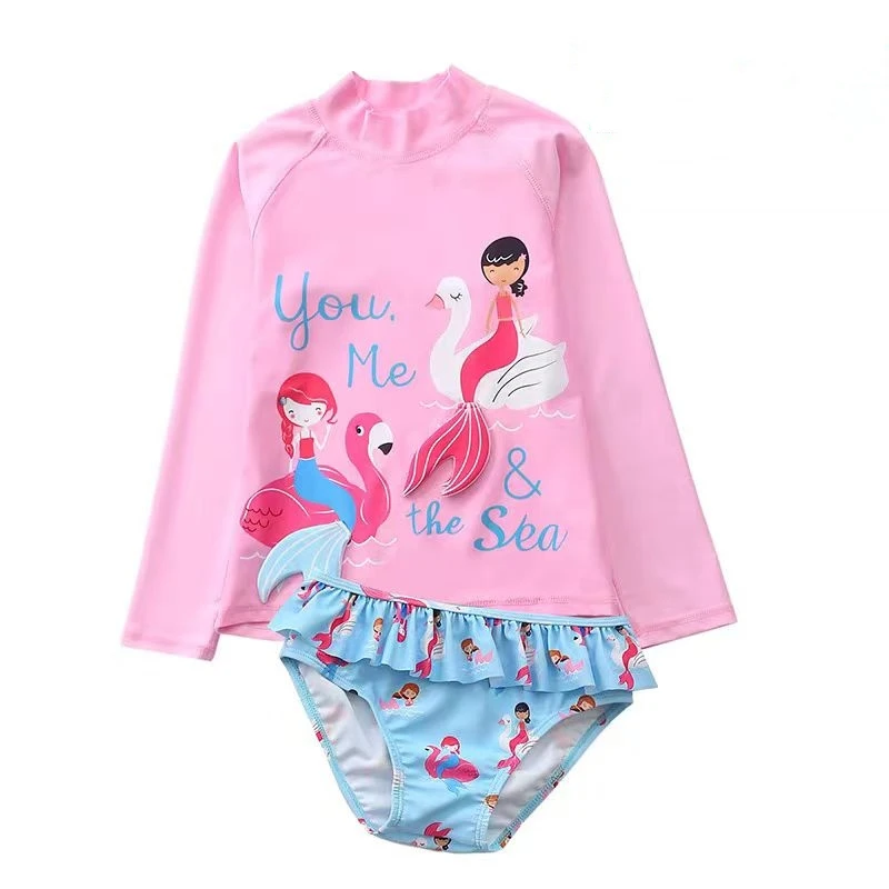 

New Kids 2pc suit Long Sleeve Surfing Suit Mermaid Unicorn Diving Snorkeling Swimming Jumpsuit Scuba Dive Swimwear Girls Skirt