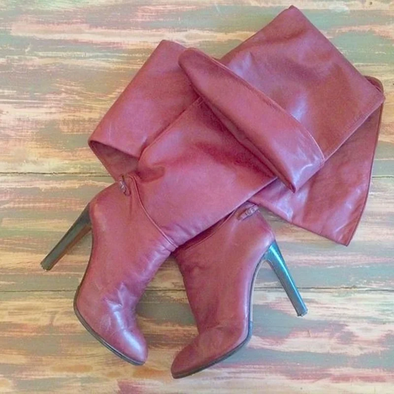 

Wine Red Over Knee High Matte Boots Thin High Heel Pointed Toe Fashion Sexy 2025 Winter Big Size Woman Shoes Zapatillas Mujer