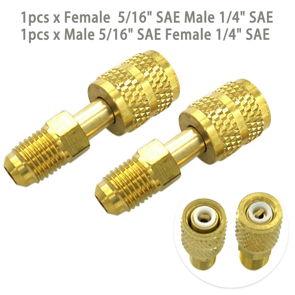 

2Pcs R410A Refrigeration Charging Adapter SAE External Thread 1/4 Quick Coupler Brass 1/4 SAE Male for R410 R32 R22 Valve System