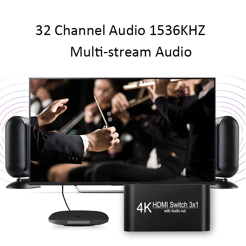 4K HDMI Switcher 3X1 3 untuk 1 1080P HDMI Ke HDMI Audio Extractor dengan Remote Audio SPDIF Out Untuk TV PC Proyektor Kamera