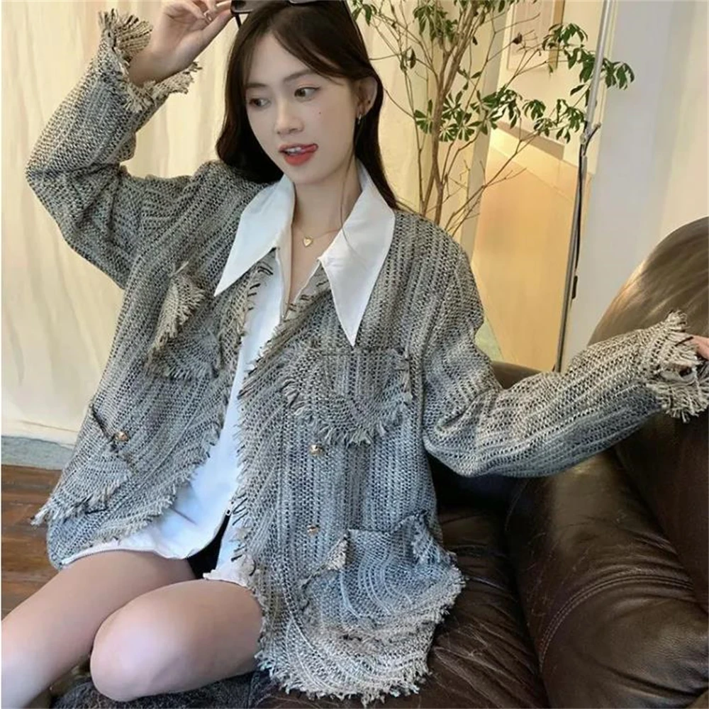 OL Clothing Design Tops Casual Elegant Blazers Coats Women Long Sleeve Slim Korean Style Tassels Jacket  2024 Autumn Coats