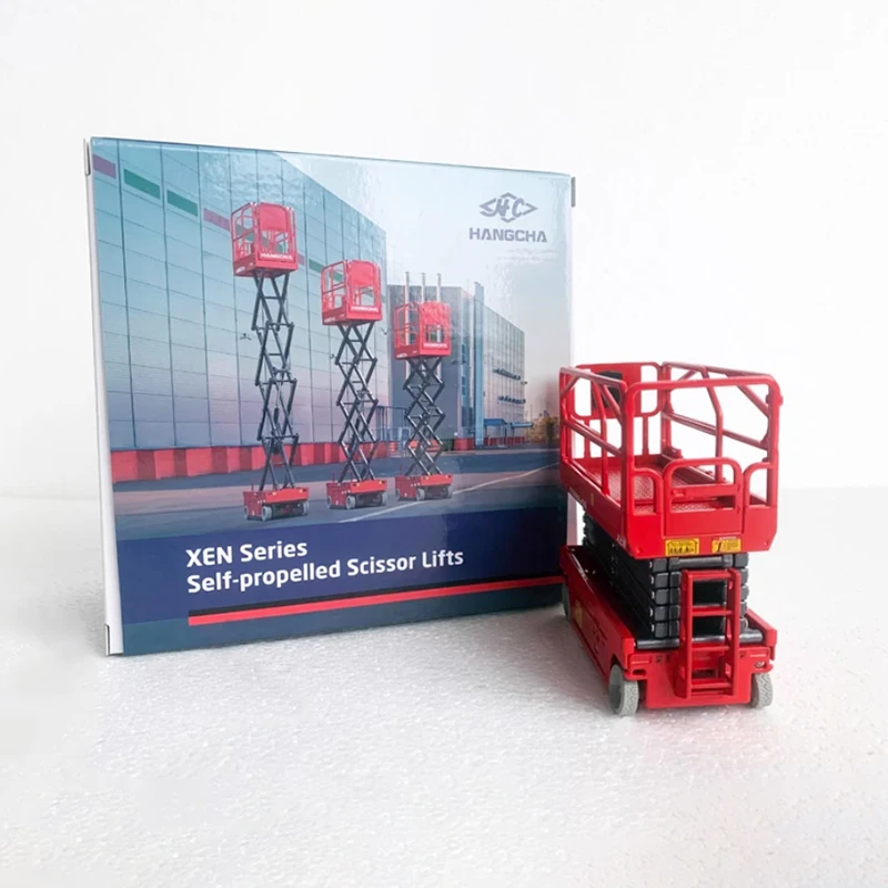 Diecast 1:30 Scale Hangcha 140XEN Self-propelled Scissor Lifts Alloy Engineering Vehicle Model Collection Souvenir Ornaments
