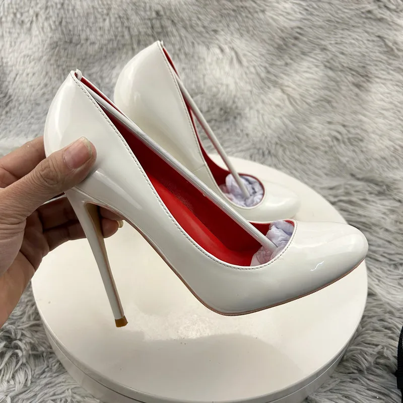 Heelgoo Round Toe Women Solid White Simple High Heel Shoes Red Inside Elegant Ladies Formal Dress Stiletto Pumps 10cm 12cm