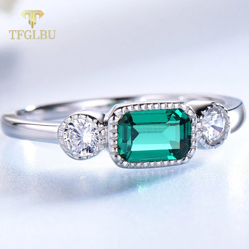 

TFGLBU Vintage Nano Emerald Solid 925 Silver Ring for Women Sparking Gem High-quality Party Dating Handmade Band Jewelry