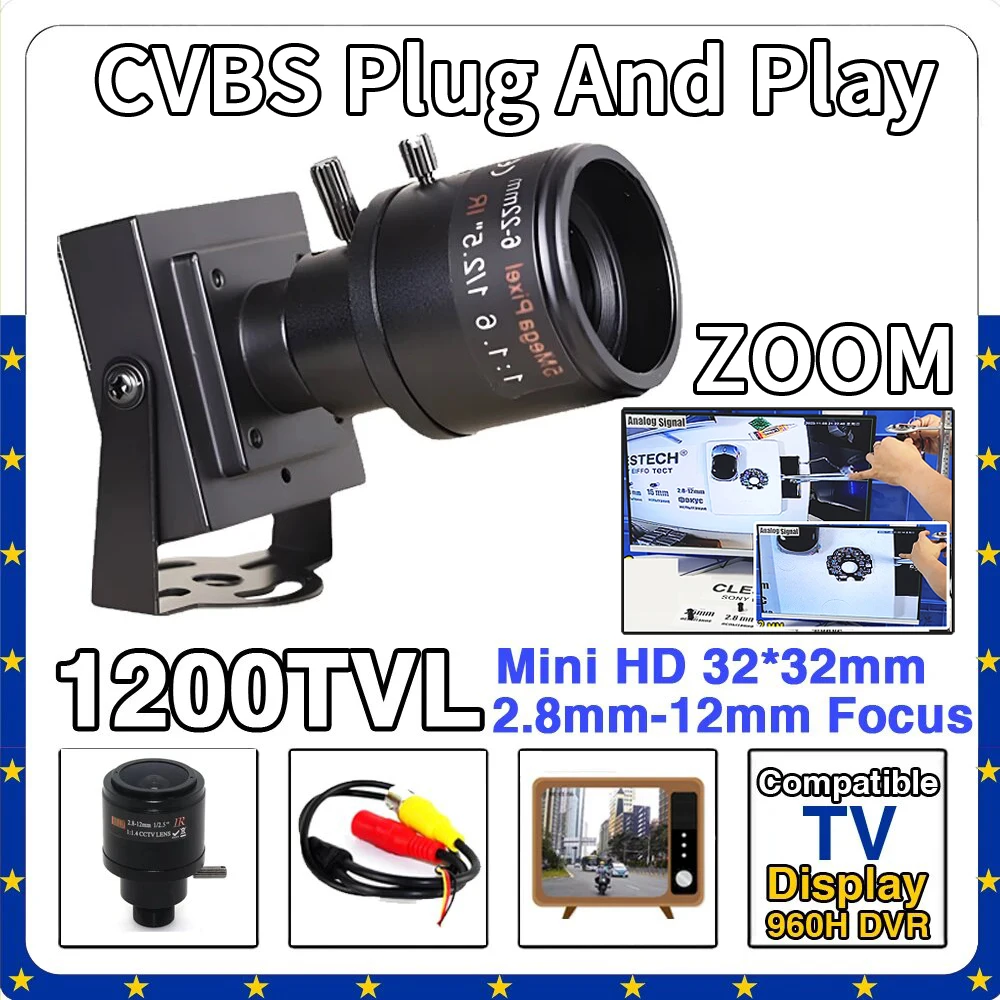 

For Home Car Overtake Analog CCTV Camera Zoom 2.8mm-12mm Manual Focus Compatible TV Super Small 1200TVL HD Mini CVBS Metal Video