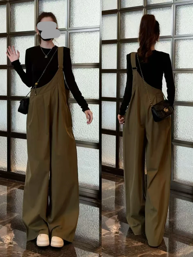

Faionable Workwear Overalls Women's Spring Autumn Loose Slimming Long Sve T-irt Wide Leg Jumpsuit Two Piece Set