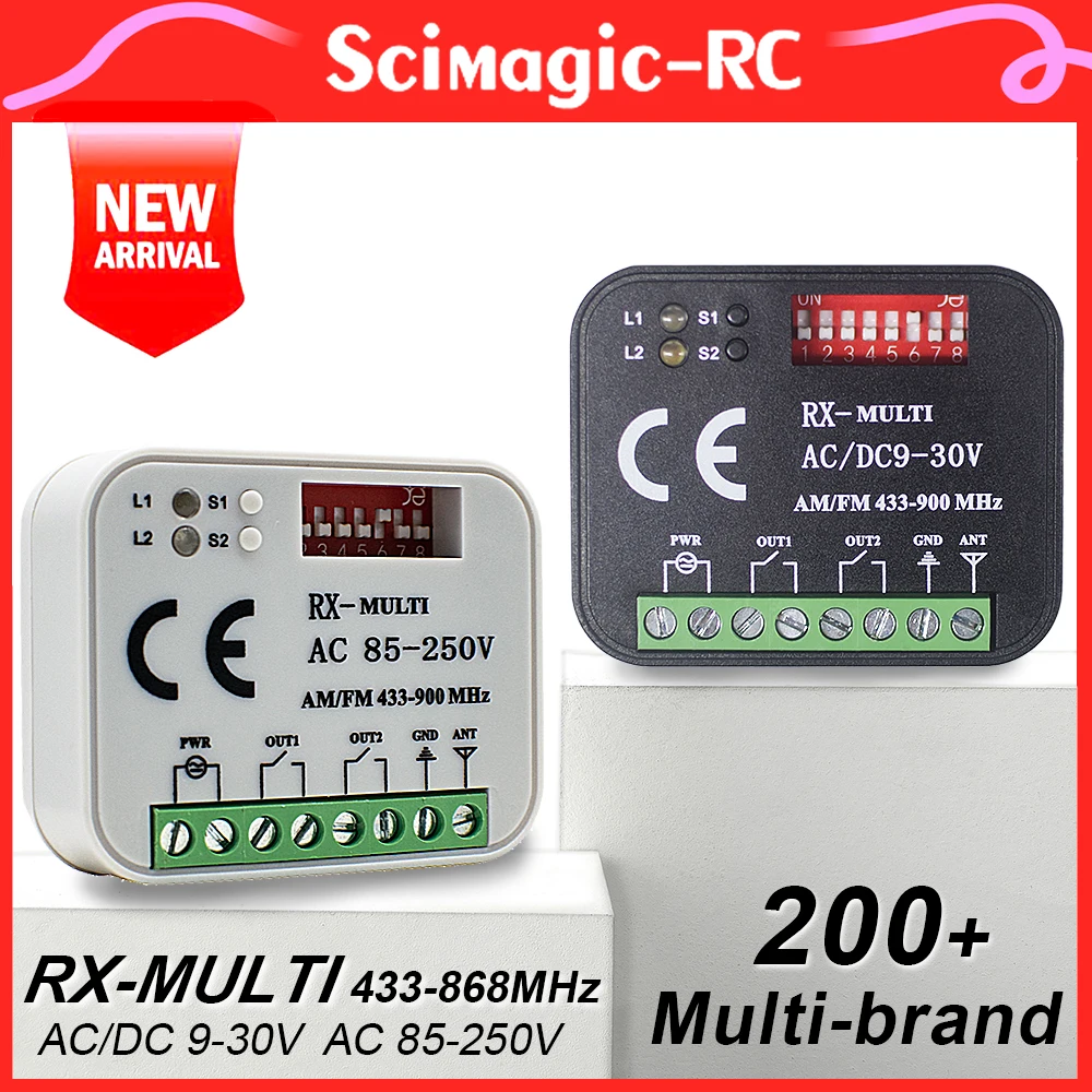 

RX MULTI 433 868MHz Garage Door Opener Remote Control Switch Universal Receiver AC DC 9-30V Or 85-250V 2CH Relay Receiver Module