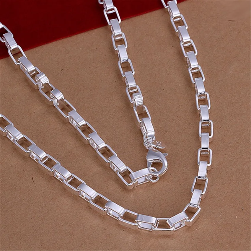 

Hot 925 Sterling Silver Box Chain Women Wedding Party 4mm 45cm Necklace For Men Fashion Trends Jewelry Simple Gifts