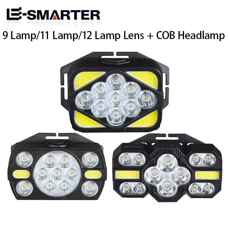 

Super Bright COB Headlamp 9 11 12 Light Beads 2000 Lumen Headlight Hiking Camping Fishing Portable Work Head Lamp Flashlight
