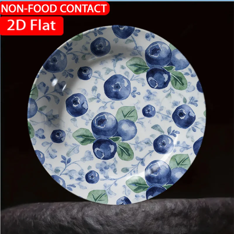 1pc Blue Ceramic Plate with Watercolor Blueberry Pattern - Non-Food Contact Suitable for Home Desk Decor, Elegant Tableware for
