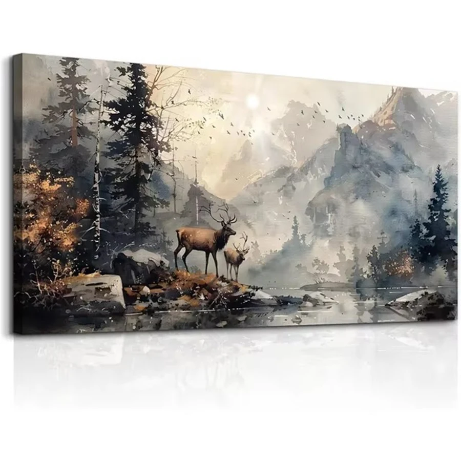 

Горный лесной пейзаж 5D DIY большая алмазная вышивка тушью картина олень лось, запотевание, лесной пейзаж картина из страз