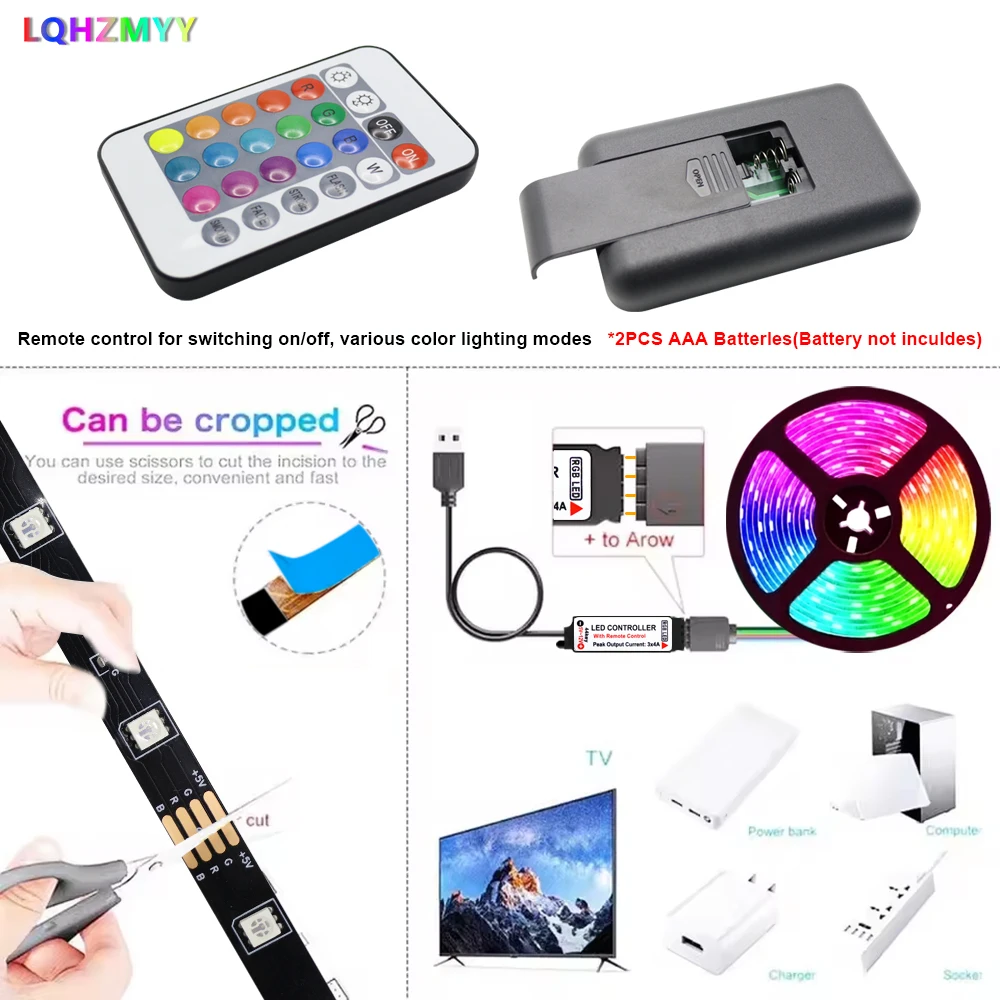 One Roll of Low-Voltage 5V Indoor Led Light Strip, with 24-Key Remote Control, Length from 3.28 Feet to 131.23 Feet, Can Be Cut
