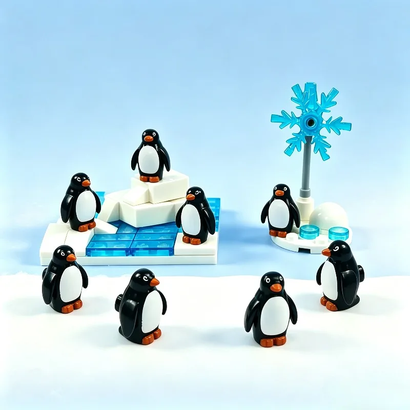 MOC Antarktischer Eis- und Schneepark-Set, Island-Thema, Baustein-Set mit Pinguin-Tierfiguren, Montage-Spielzeug als Weihnachtsgeschenk