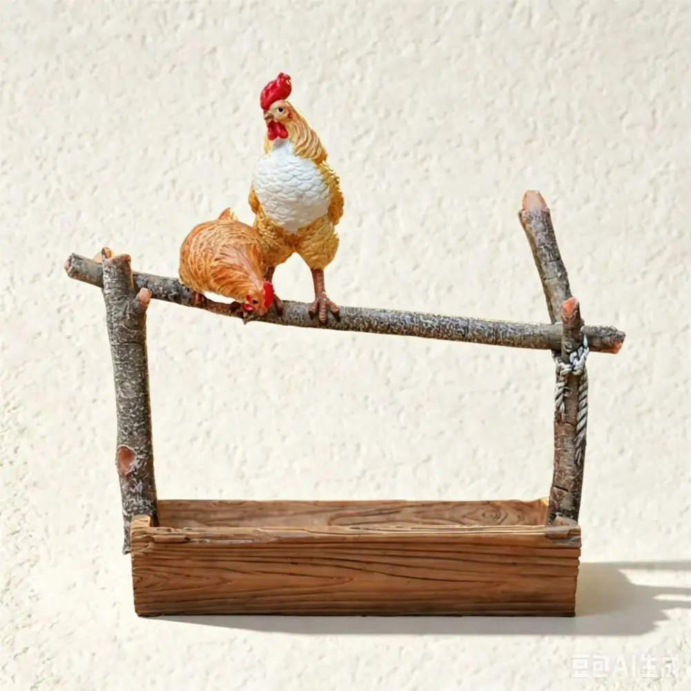 Resin Succulent Planter Cute Plant Container Rustic Farmhouse Double Rooster Planter Resin Succulent Pot for Micro Landscape